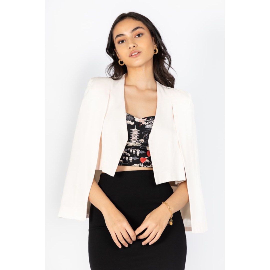 Cropped top cape blazer
