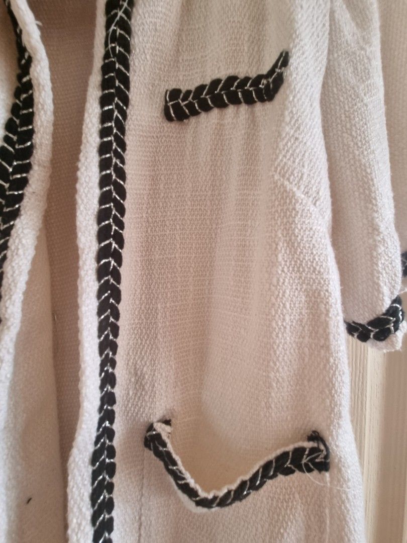 Kedera Women's Puff Sleeve Tweed Jacket - Cropped Open Front Cardigan With Pearl Trim