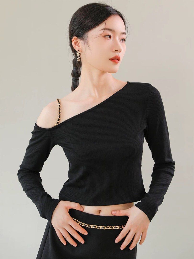 Slanted sales shoulder top