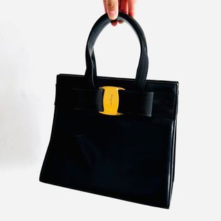 STEAL ✨ Salvatore Ferragamo Kelly Vara Bow Black GHW Smooth Leather Top Handle Bag Authentic