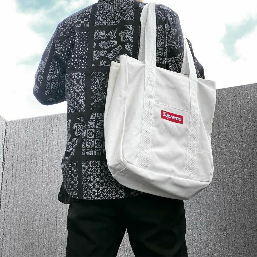 Supreme Canvas Tote Bag in white
