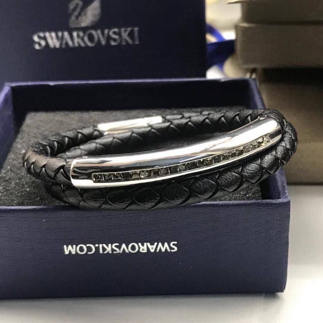Swarovski black leather bracelet best sale