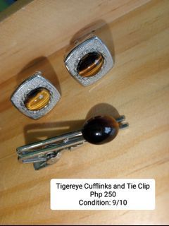 Tigereye Cufflinks and Tie Clip Set