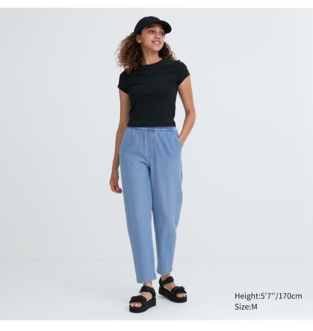 Denim jersey tapered pants cheap