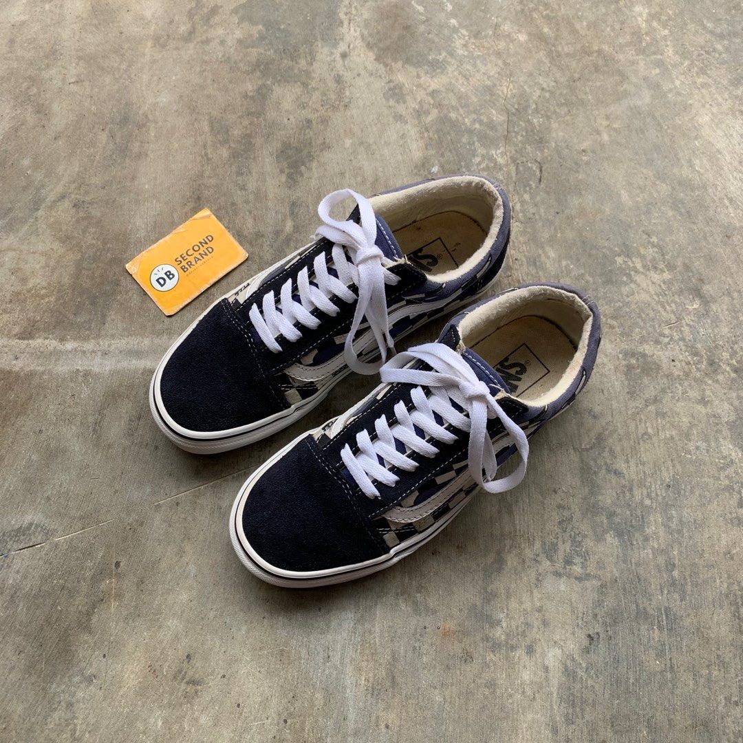 VANS OLD SKOOL CHECKERBOARD FLAME NAVY SIZE 37 CM 23 5 Fesyen