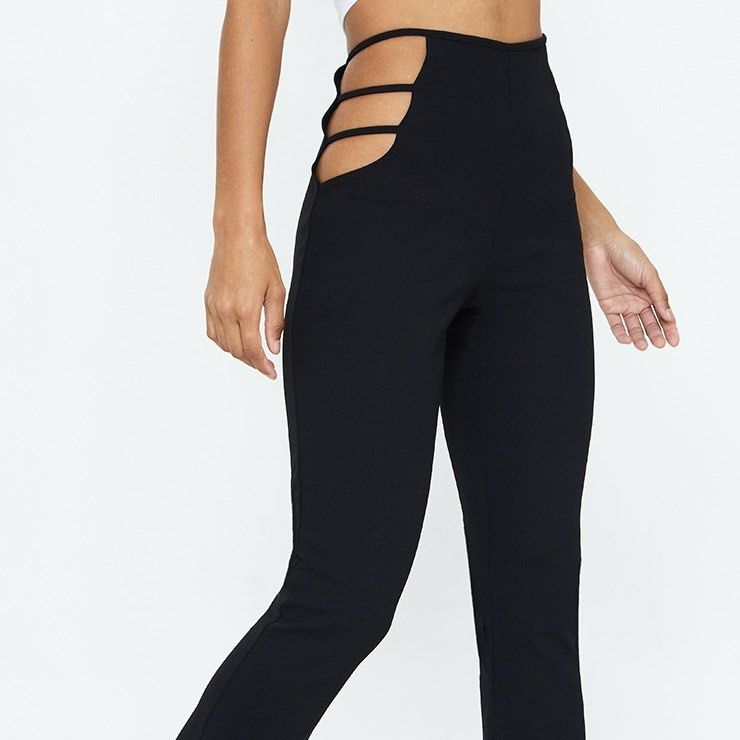 Black Cut Out Detail Flared Pants