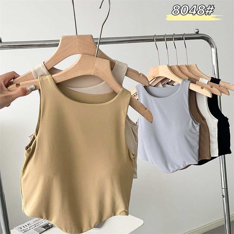 Womens Ice Silk Vest Padded Tank Tops Ladies Camisole Sleeveless Solid  Basic Tee