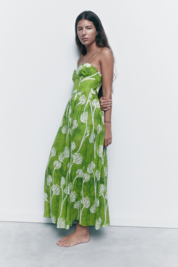 Zara green flower dress sales
