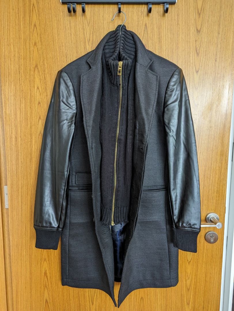 Coat with clearance leather sleeves zara