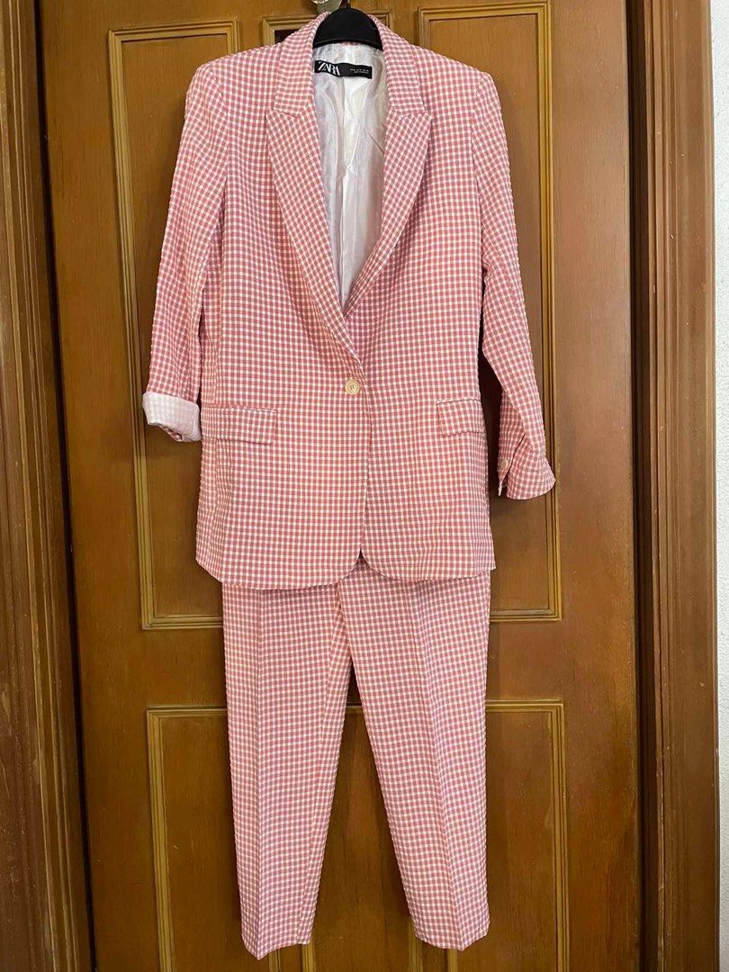 Zara Pink Gingham Set Blazer and Trousers
