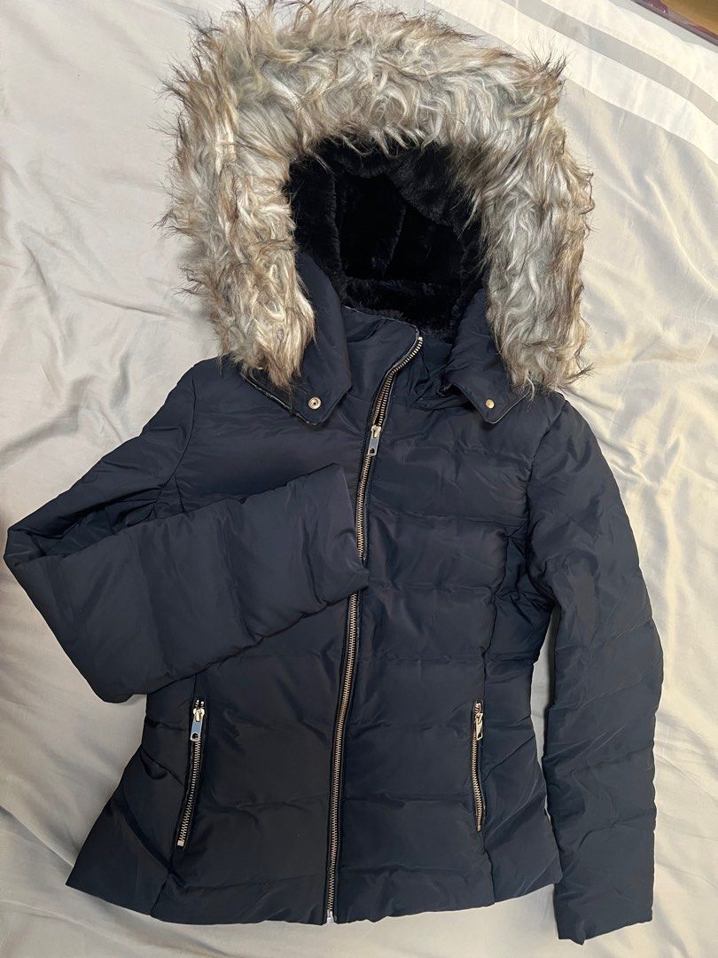 Puffer jacket with fur hood new arrivals zara