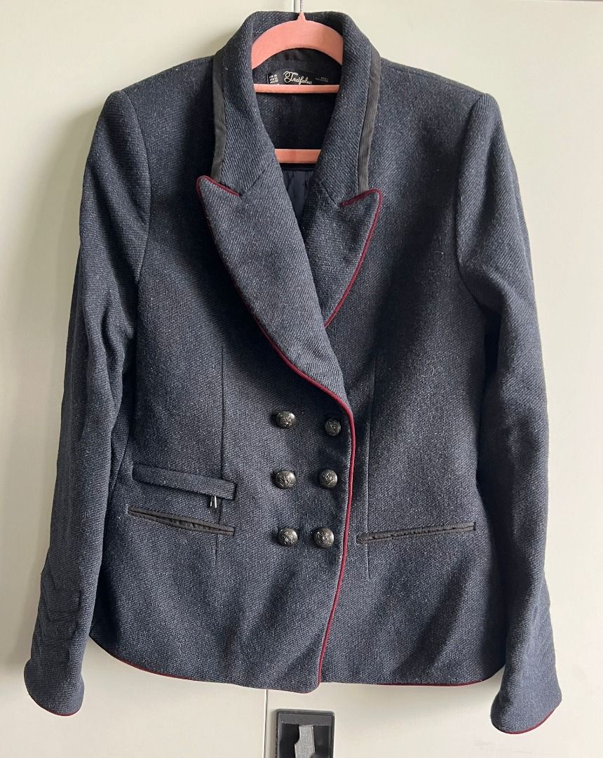 Zara Trafaluc Wool Blend Double Breasted Jacket Blazer with
