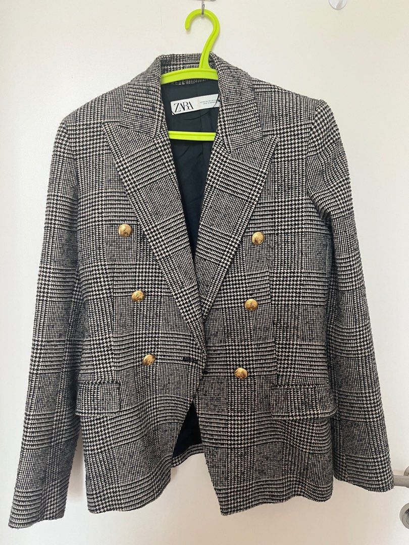 Checked tweed outlet blazer zara