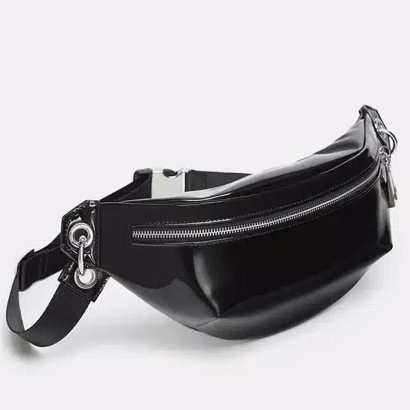 Leather Belt Bag Black Patent Bum Bag ???? Jelly Waistbag Slingbag