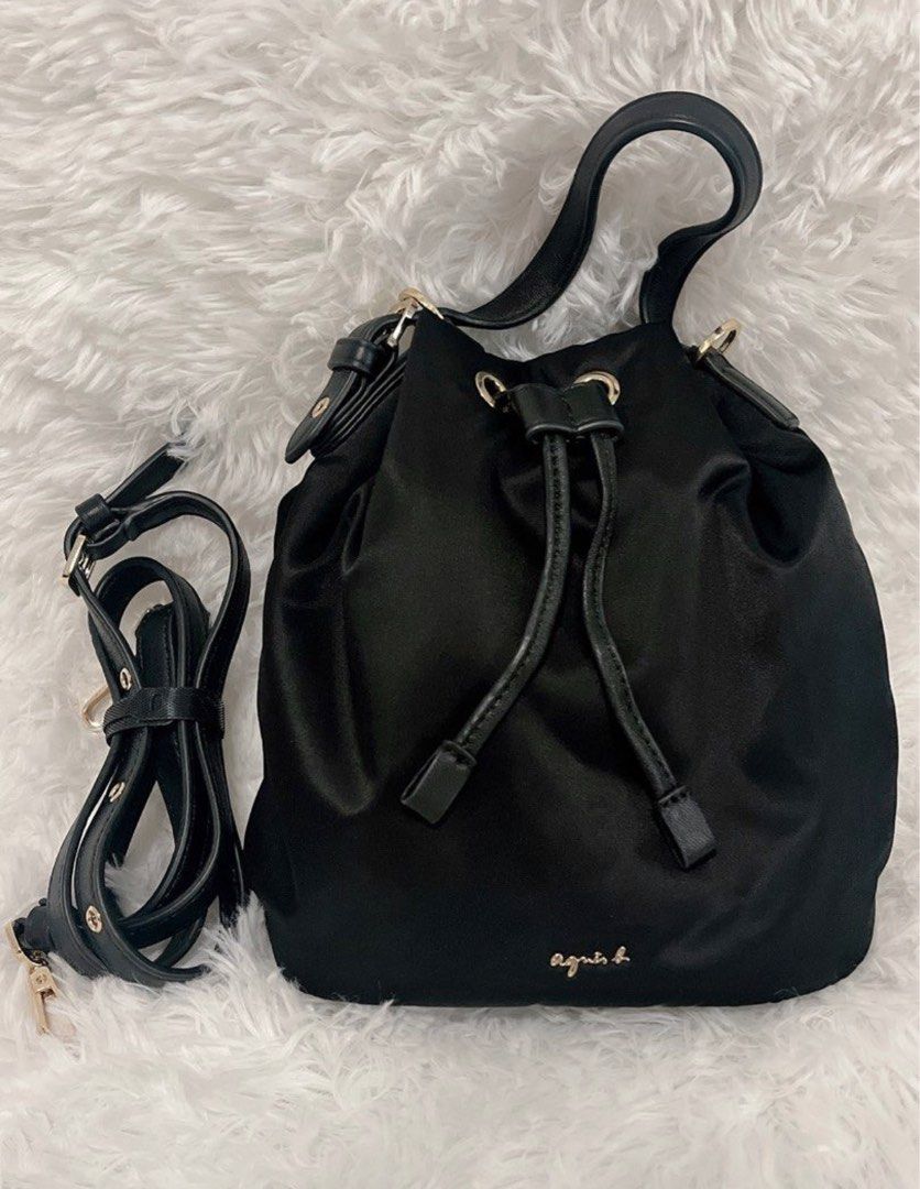 Agnes B Nylon Black Bucket Bag