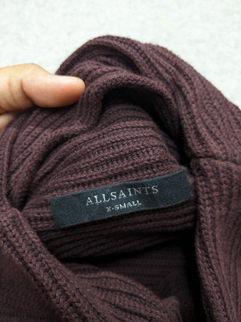 ALLSAINTS Eloise Funnel Neck Dress Knitted Knit Sweater Jumper Burgundy Red Size XS Women s Fashion Dresses Sets Dresses on Carousell
