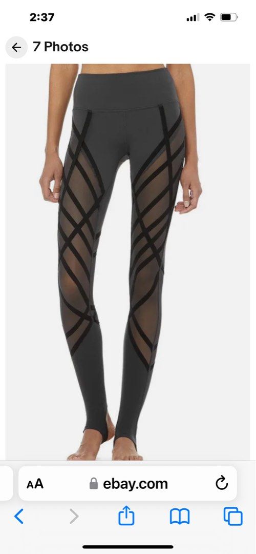 ALO YOGA size XS anthracite gray criss cross mesh panel leggings with  stirrup, Women's Fashion, Activewear on Carousell