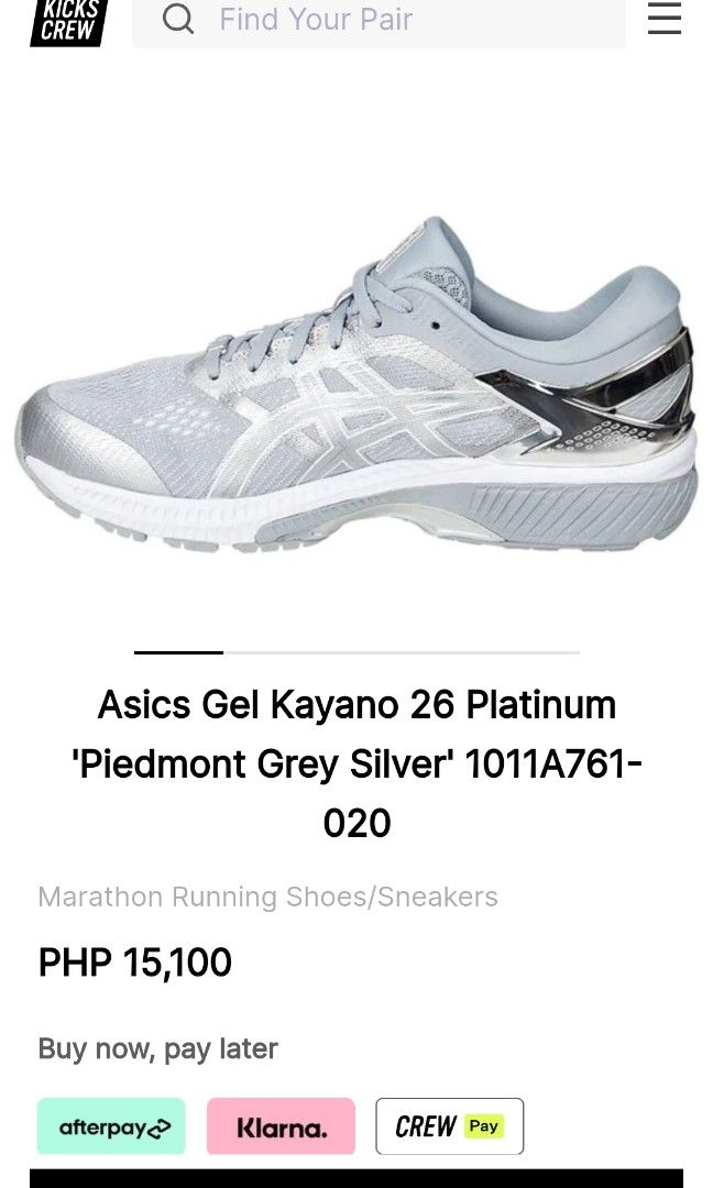 ASICS GEL KAYANO 26 PLATINUM PIEDMONT GREY SILVER SIZE 10 MEN