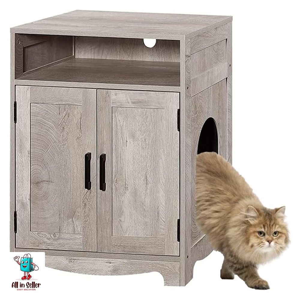 beeNbkks Cat Litter Box Furniture Washroom Hidden Enclosure Wooden House Nightstand End Table Indoor Furniture Cabinet Pet Crate Weathered Gray Pet Supplies Homes Other Pet Accessories on Carousell