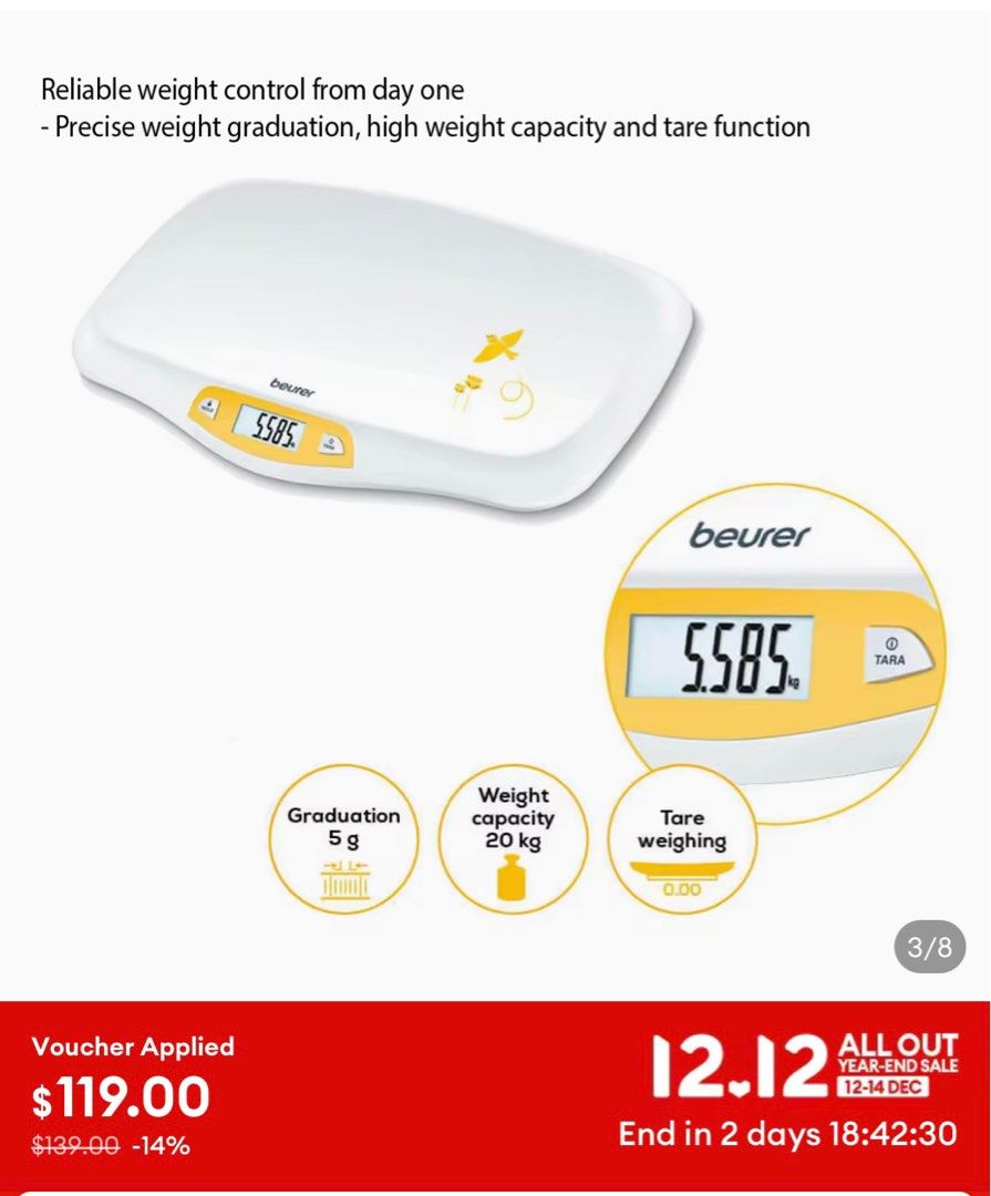 Beurer Baby Weighing Scale, Health & Nutrition, Health Monitors ...