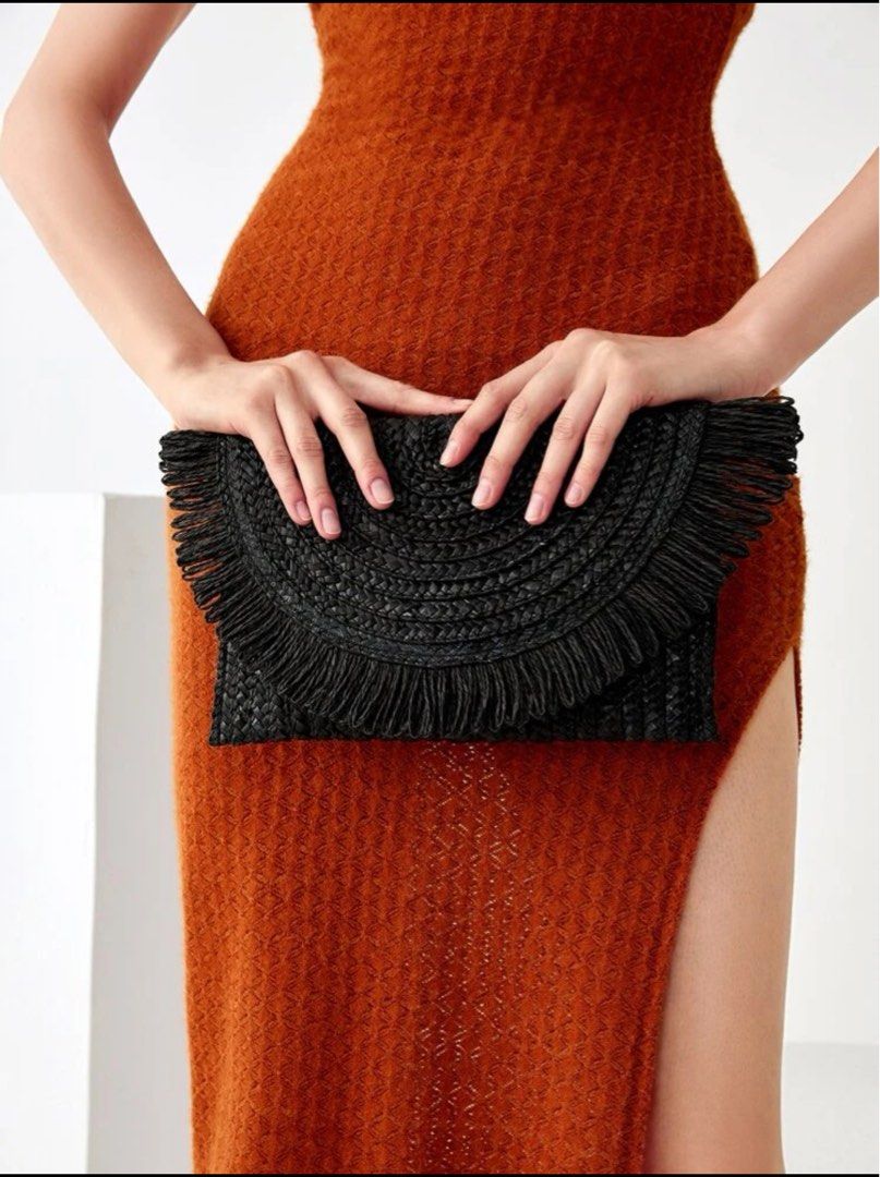 Black Evening straw clutch Women s Fashion Bags Wallets