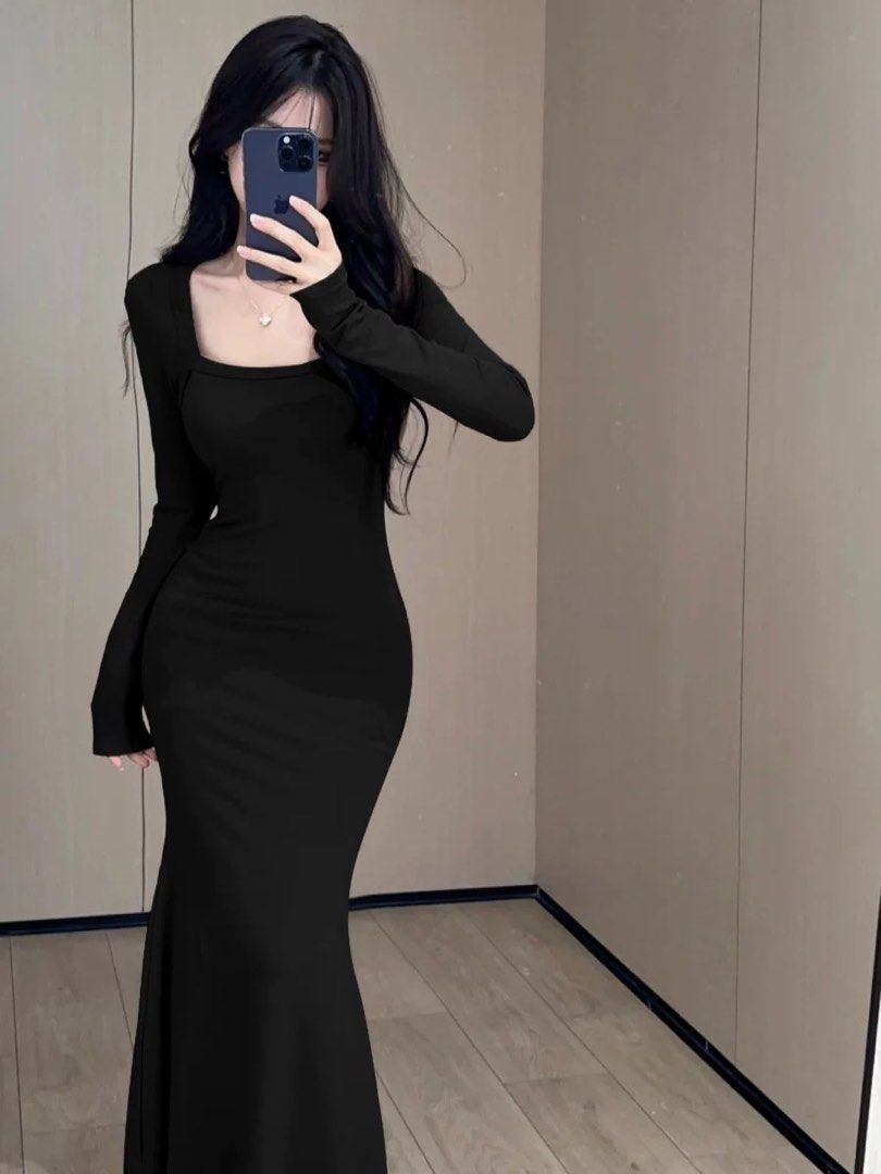 Black Long Sleeve Dress, Women's Fashion, Dresses u0026 Sets, Dresses on  Carousell