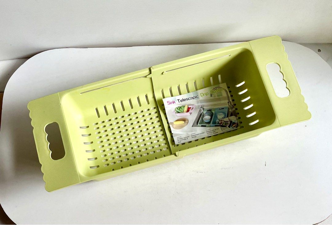 BN Sink Telescopic Drip Basket Expandable Kitchen Dish Drying Basket Green Color