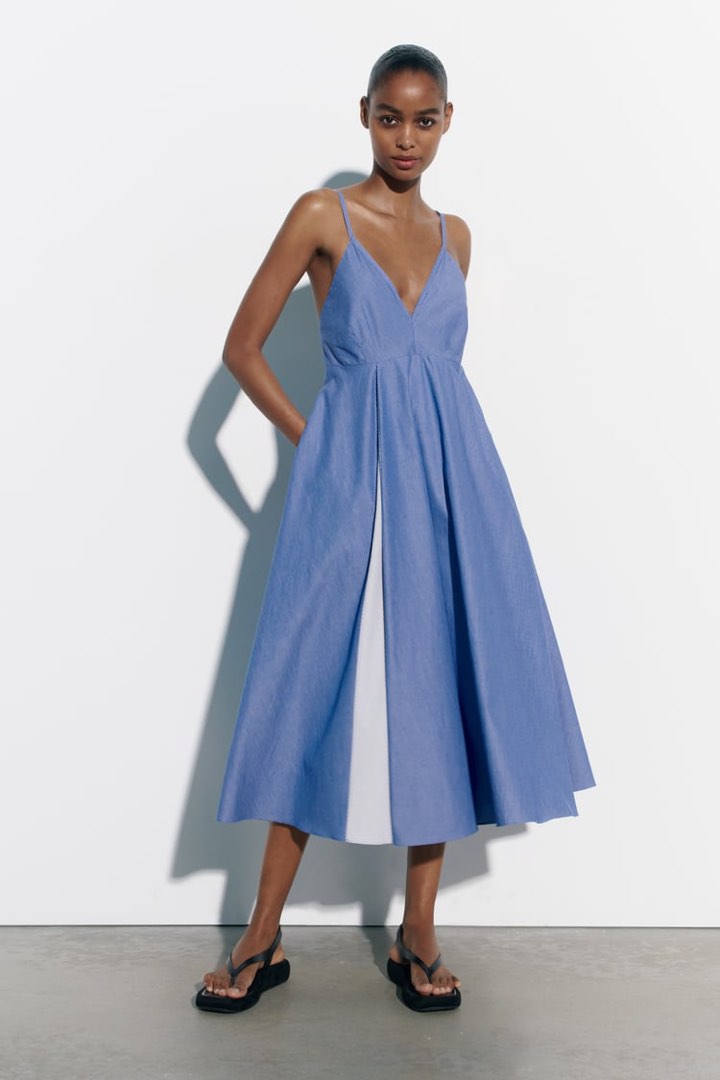 Zara blue poplin hotsell dress