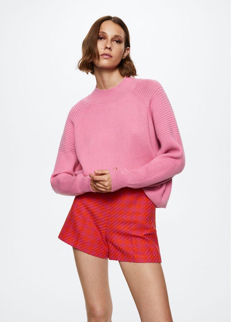 Brand New Mango Mock Neck Ribbed Knit Sweater in Pink