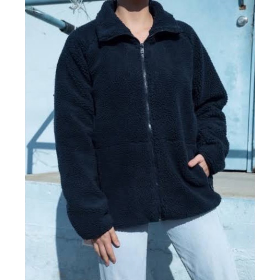 Brandy Melville Teddy Bear Fuzzy Jacket Sweater in Black, Women's