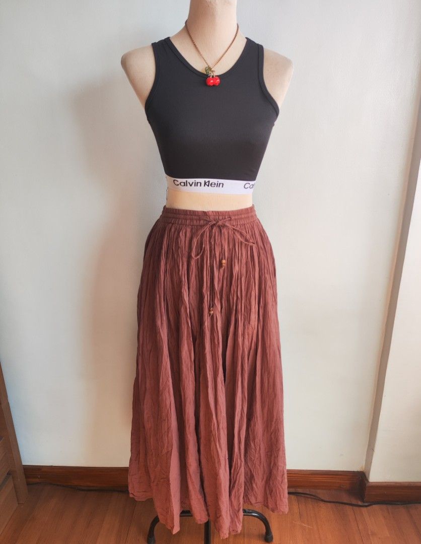 Brown Boho Maxi Skirt Highwaist Bohemian broomstick Women s Fashion Bottoms Skirts on Carousell