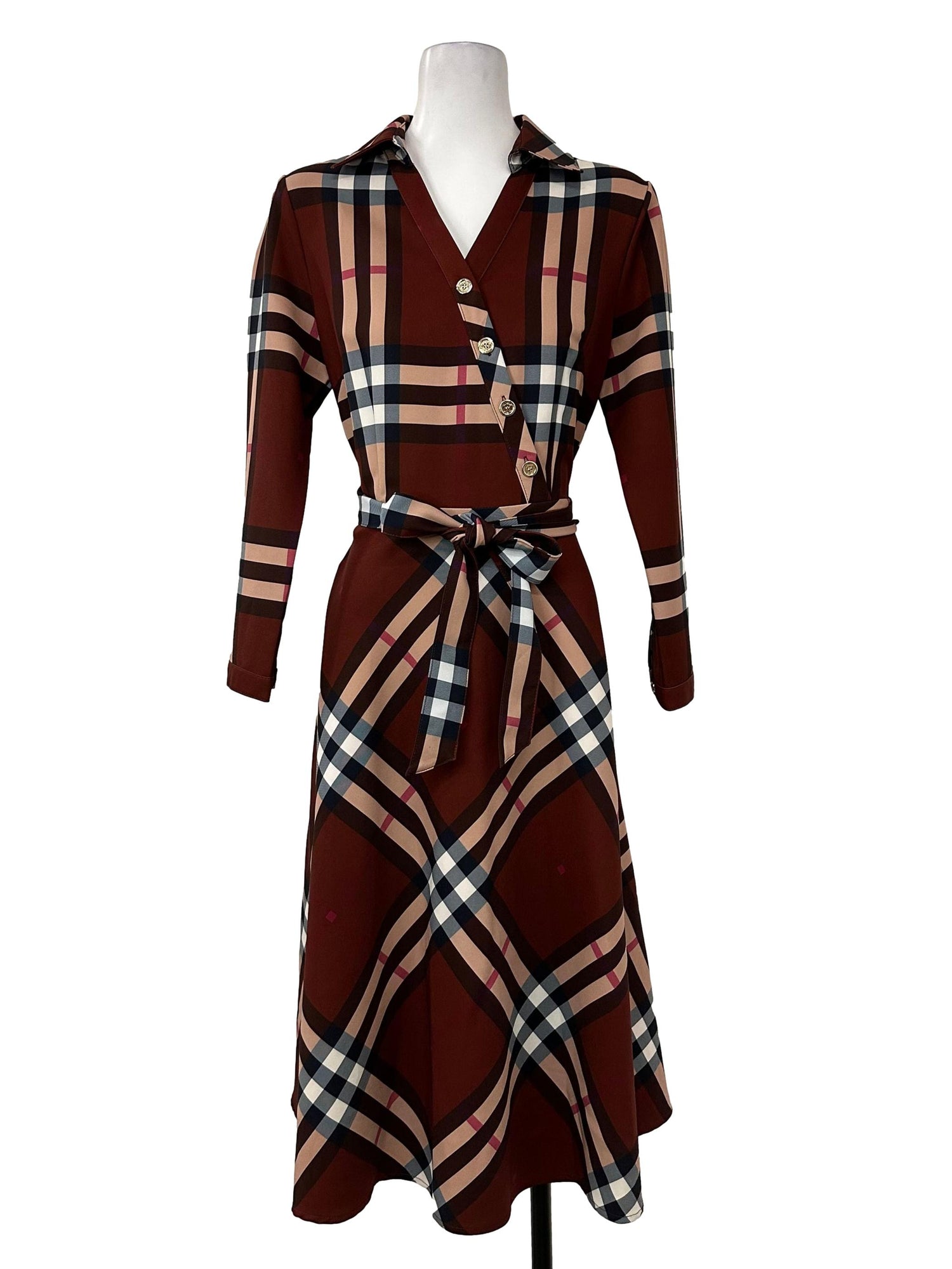 Bushbury Maroon Burberry Print Shirt Dress