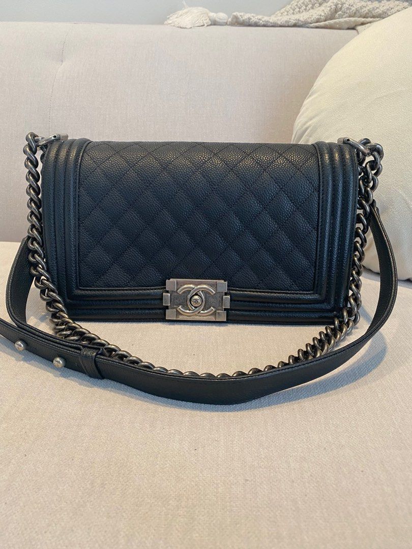 Chanel Boy Old Medium Black Caviar RHW Luxury Bags Wallets on