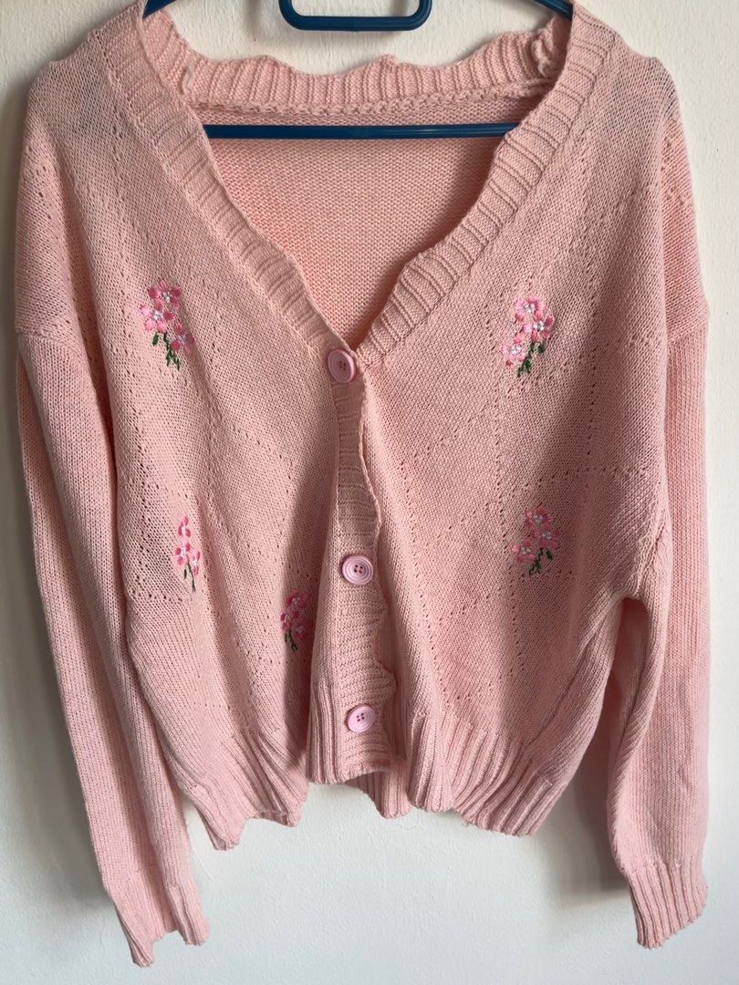 Cute Knitted Pink Cardigan Women s Fashion Coats Jackets and
