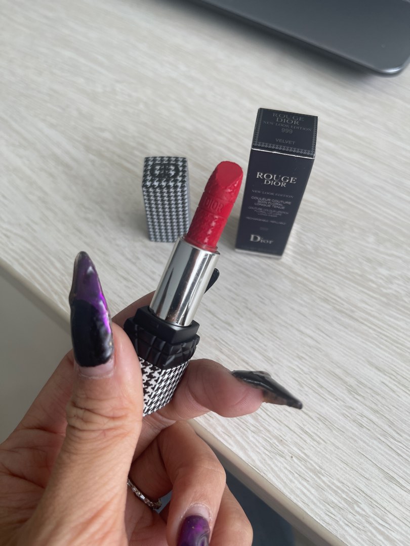 Dior lipstick 999 velvet houndstooth mini travel size, Kesehatan