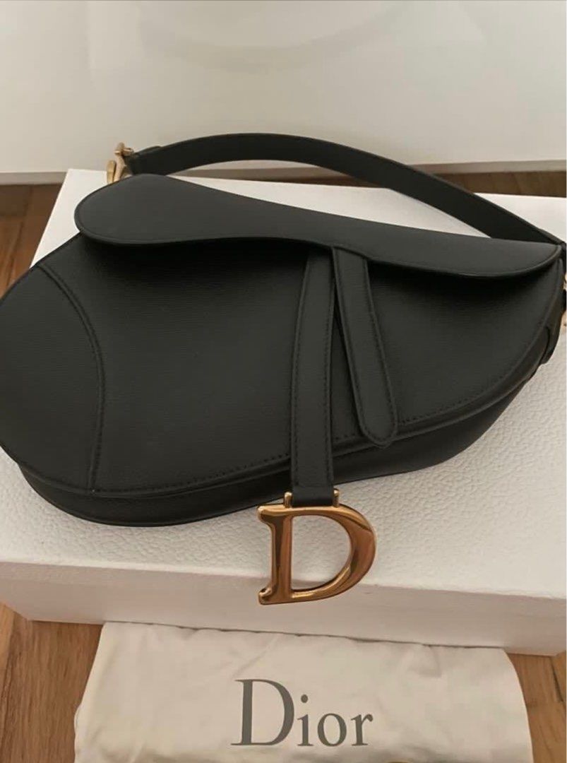 Christian dior black leather saddle bag sale