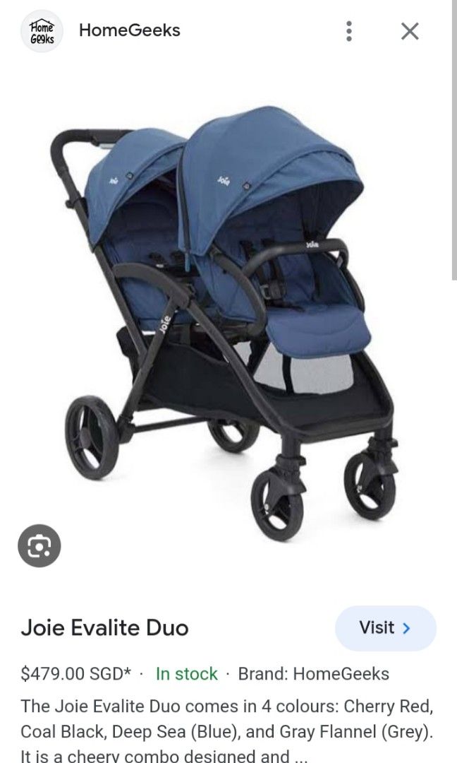 Double stroller (Category: Strollers) located in Caloocan City. Submitted by Unicoijo02 (Listing ID 1270667437, Image 2). Description: tandem stroller. joie Brand. 9500. loc.north Caloocanmy mga twin at single stroller din Po kming available.