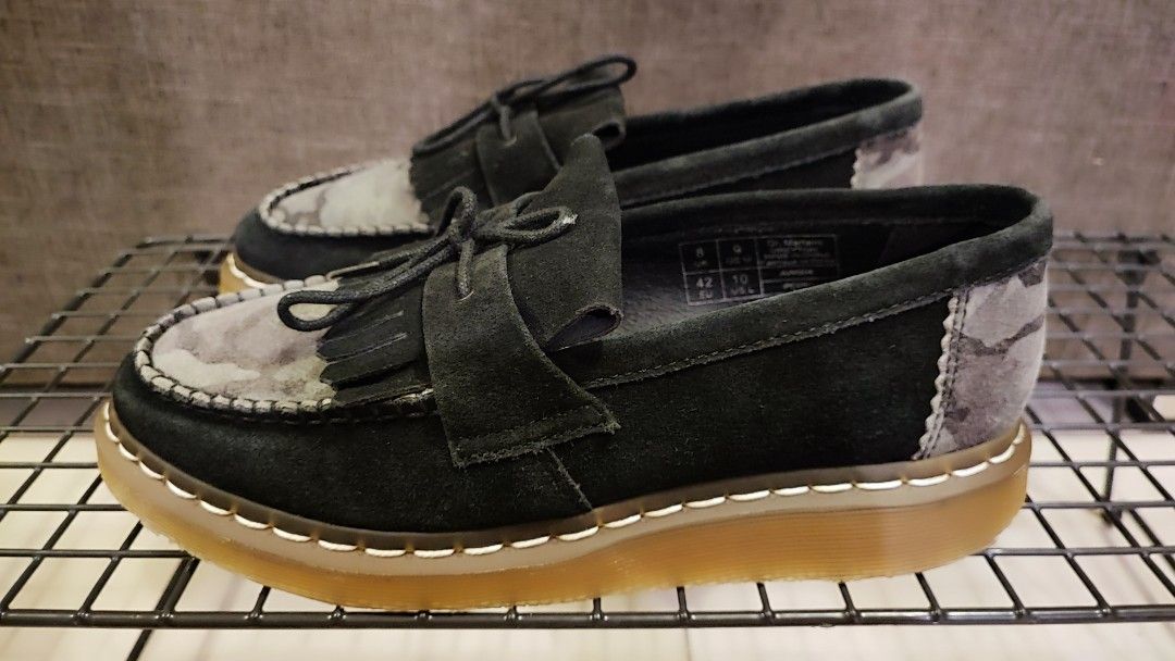 Dr Martens Dreyton Suede Leather Black Camo Slip On Loafers UK8 