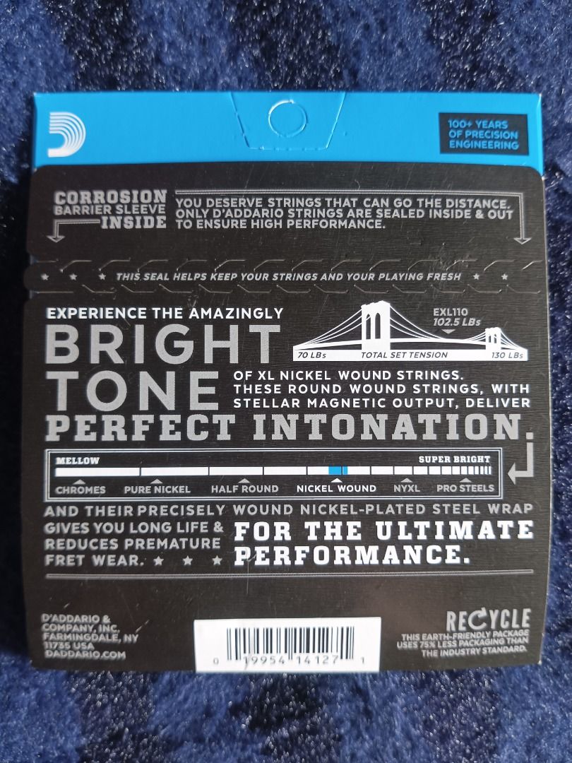 electric guitar string set d'addario not ernie ball elixir ghs (Category: Musical Instruments) located in Dasmarinas. Submitted by raf.raf1 (Listing ID 1269702643, Image 3). Description: for sale brand new electric guitar string set (6 string) d'addario exl 110 gauge .10 (10-46) nikel wound regular light gauge .
