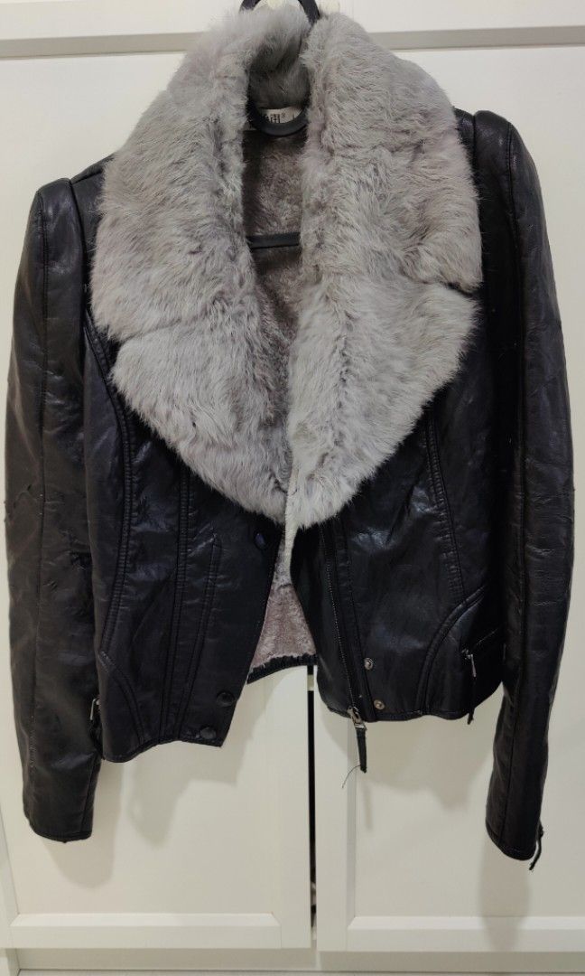 Furry hot sale leather jacket
