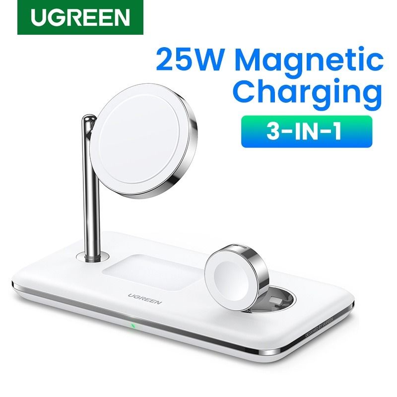 [FREE DELIVERY] UGREEN 3-IN-1 25W Magsafe MFI Certified Wireless Charger  charging Holder for iPhone 15 14 13 12 Series, Apple Watch Airpods