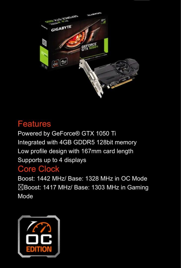 Gigabyte nvidia geforce gtx hot sale 1050 ti oc 4gb