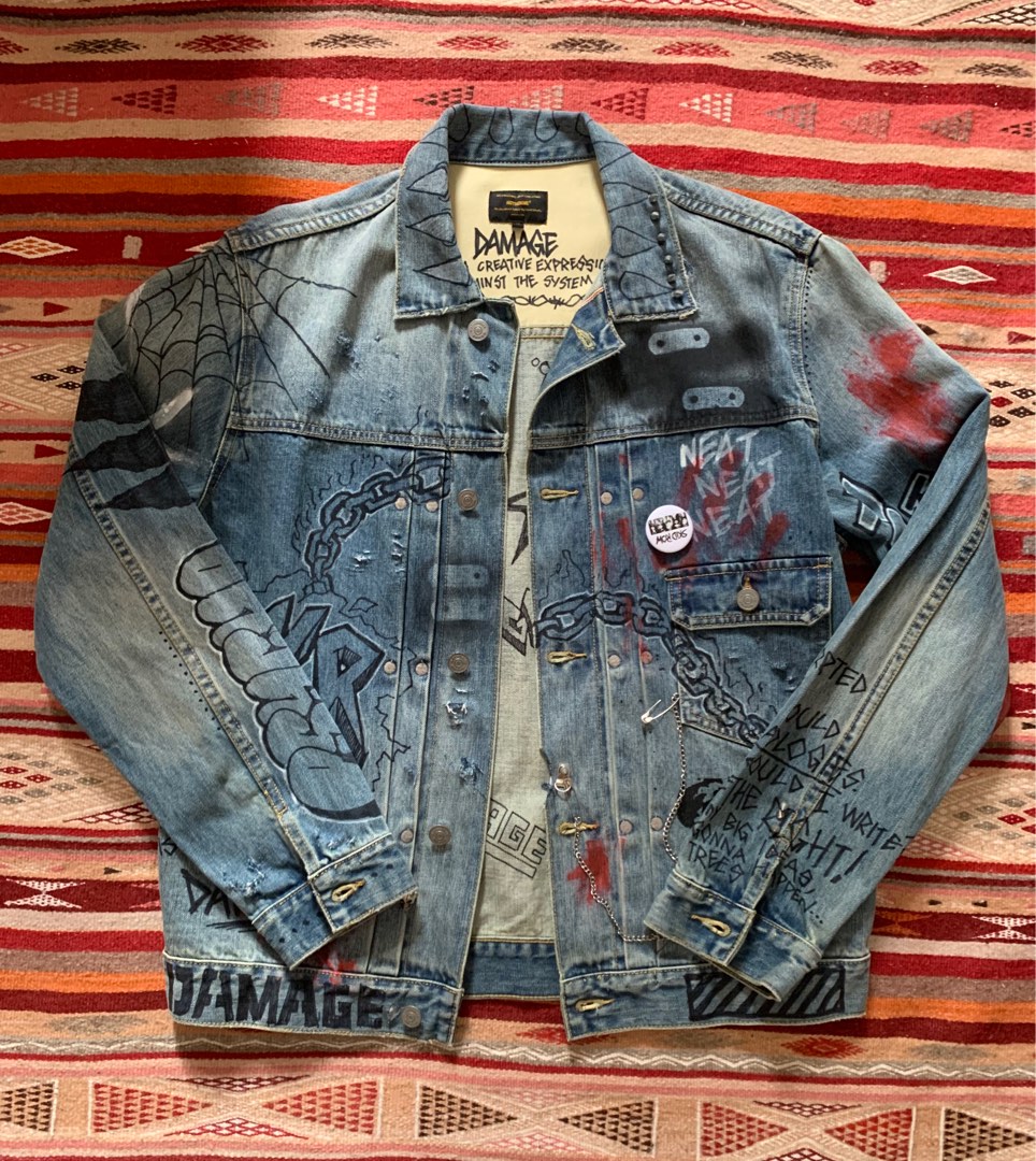 Handmade Punk Vintage Denim Jacket 古着牛仔褸, 男裝, 外套及戶外