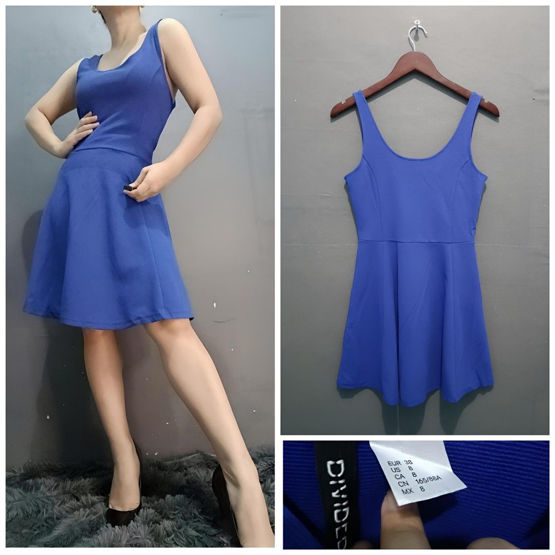 H&M DIVIDED Royal Blue Sleeveless Scoop Back Stretchy Fit & Flare A-line  Casual Mini Dress, Women's Fashion, Dresses & Sets, Dresses on Carousell