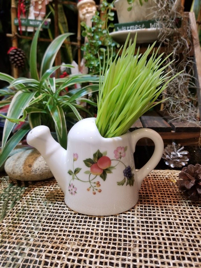Japan Vintage Menard Floral mini porcelain Watering can Planter 15cmx9