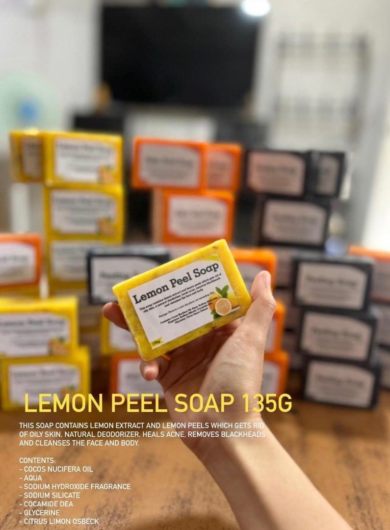 KOJIC, LEMON & PEELING. SOAP (3 for 100) (Category: Bath) located in Quezon City. Submitted by thessa.tapia (Listing ID 1270690257, Image 2). Description: Kojic Acid Soap (135g) IT HAS THE HIGHEST AND PUREST INGREDIENTS THAT WHITEN SKIN AS IT HELPS REMOVE SPOTS, BLACKHEADS AND OTHER SKIN BLEMISHES. CONTENTS: - Cocos Nucifera Oil - Sodium Hydroxide - Aqua Sodium Silicate - Cocamide Dea - Kojic Acid Dipalmotate - Orangette Scent Lemon Peel Soap 135
