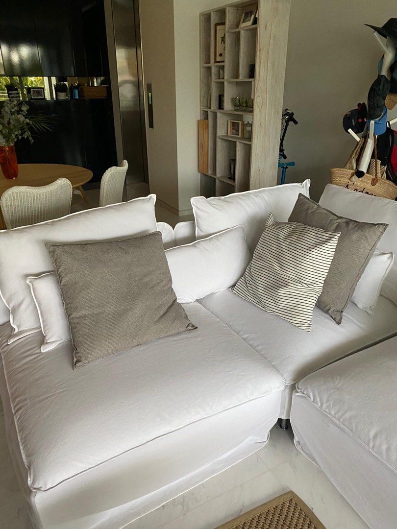 L Sofa IKEA with custom Linen covers, Furniture & Home Living