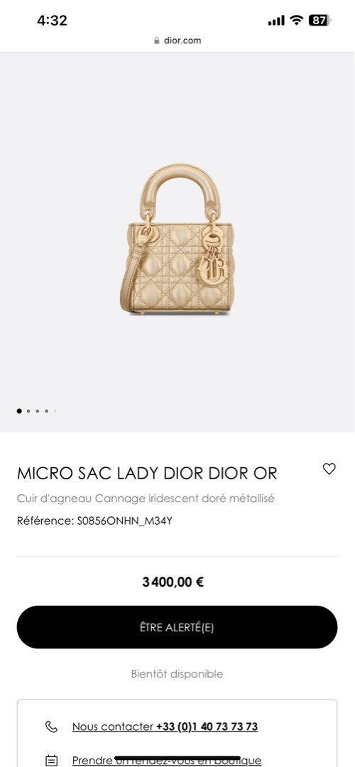Lady Dior micro in metallic gold, Luxury, Bags Wallets on Carousell