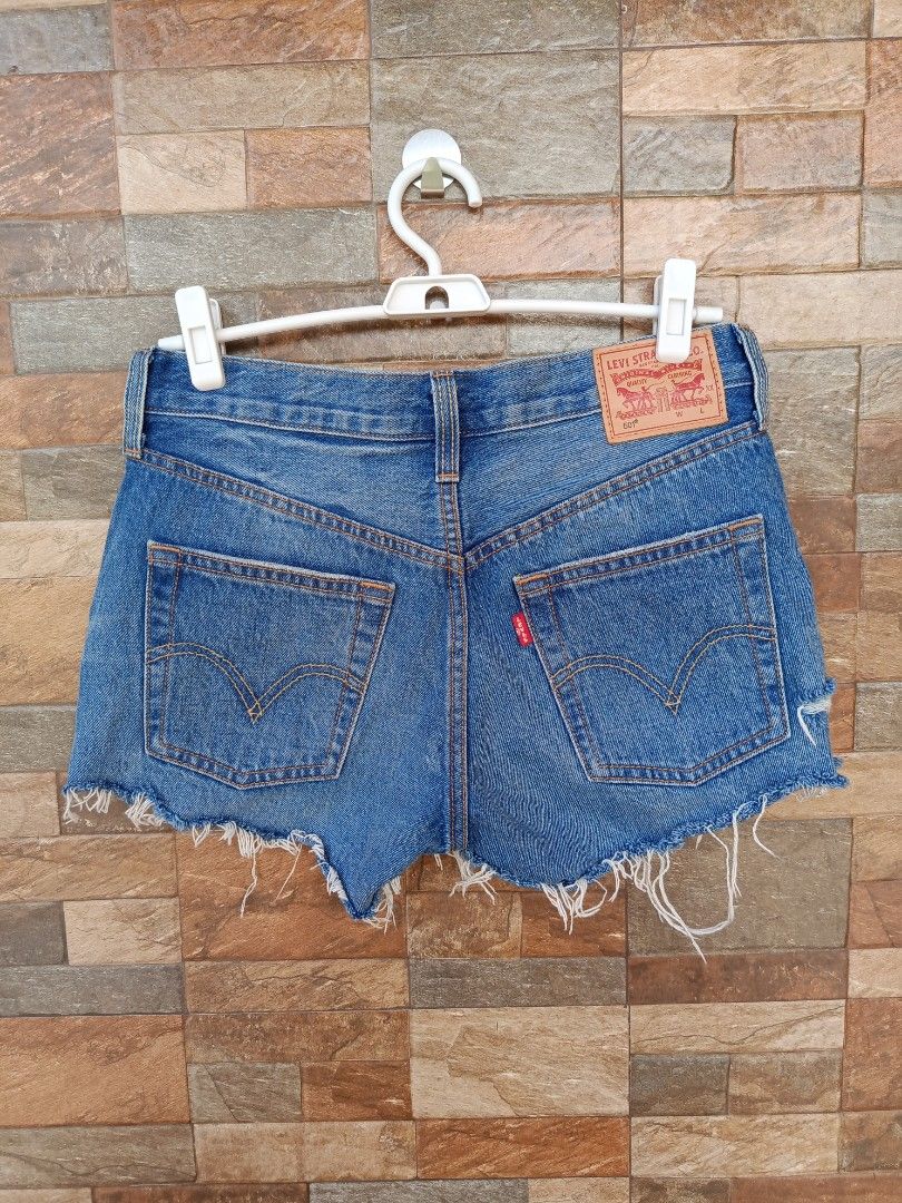 Levis 501 womens sexy short leather patch button fly