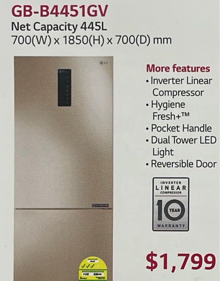 LG 445L Bottom Freezer Refrigerator (GBB4451GV), TV & Home Appliances